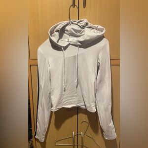 White with Black Stripes Cropped Hoodie By SWS Active Womens Small